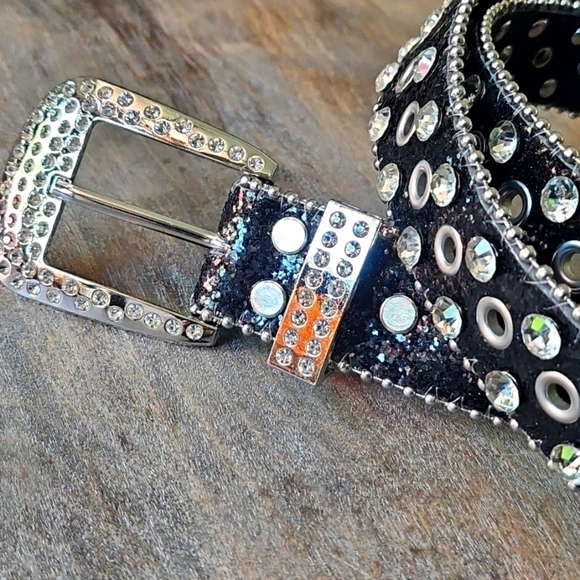 NWT Western Black Glitter Rhinestone Studded Women\'s Belt